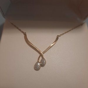 18K Gold over Sterling Silver 1/10 CT Diamond Double Teardrop 18 in necklace